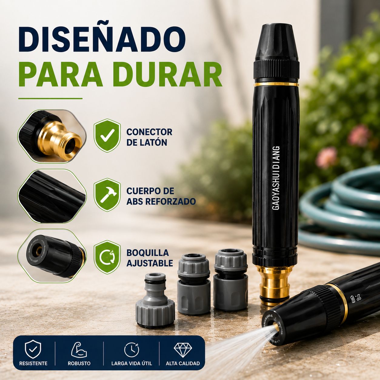 Boquilla a presion con 3 tipos de acople